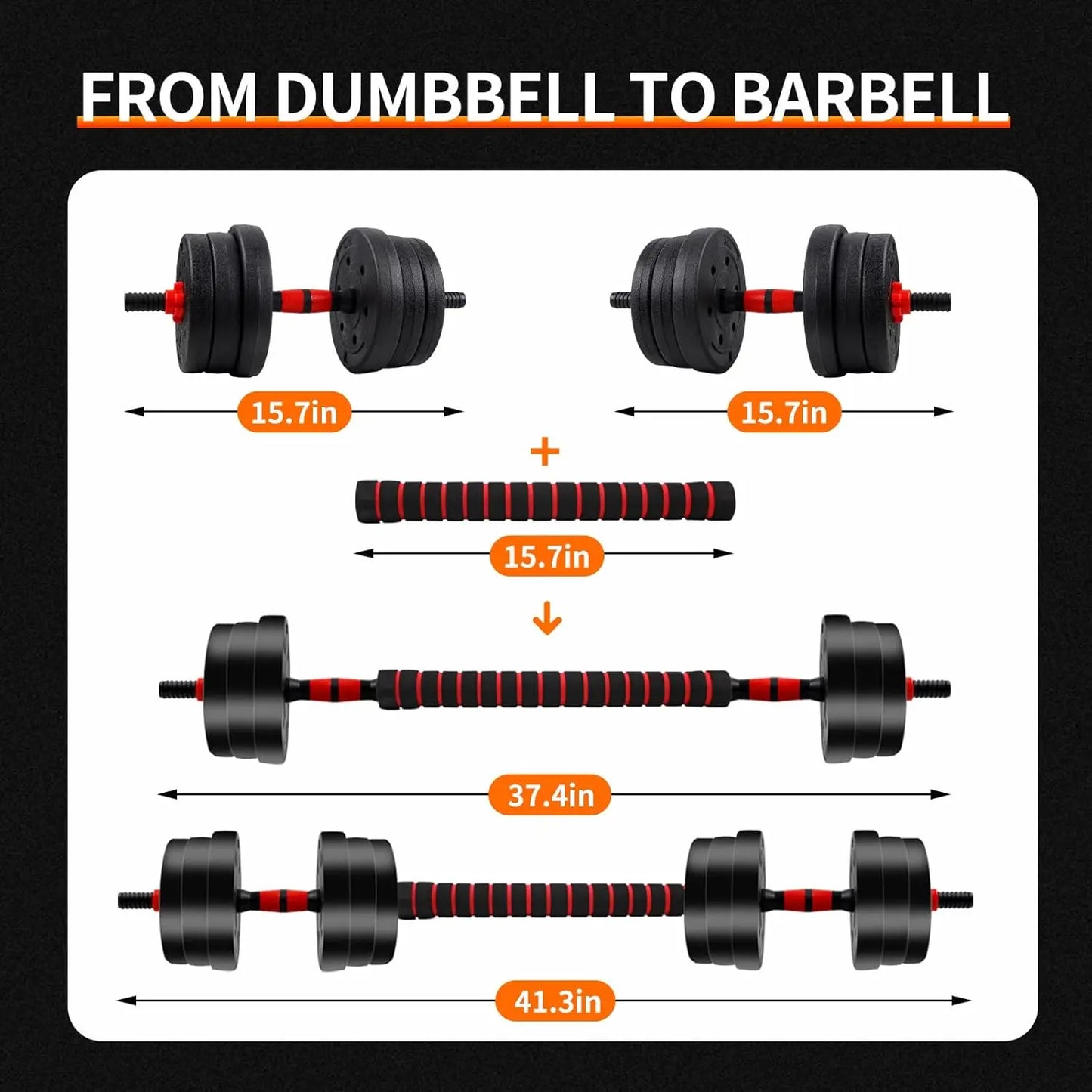 5-44lbs Adjustable Dumbbell to Barbell Set, Anti-Slip Grip, Versatile Home Gym Fitness