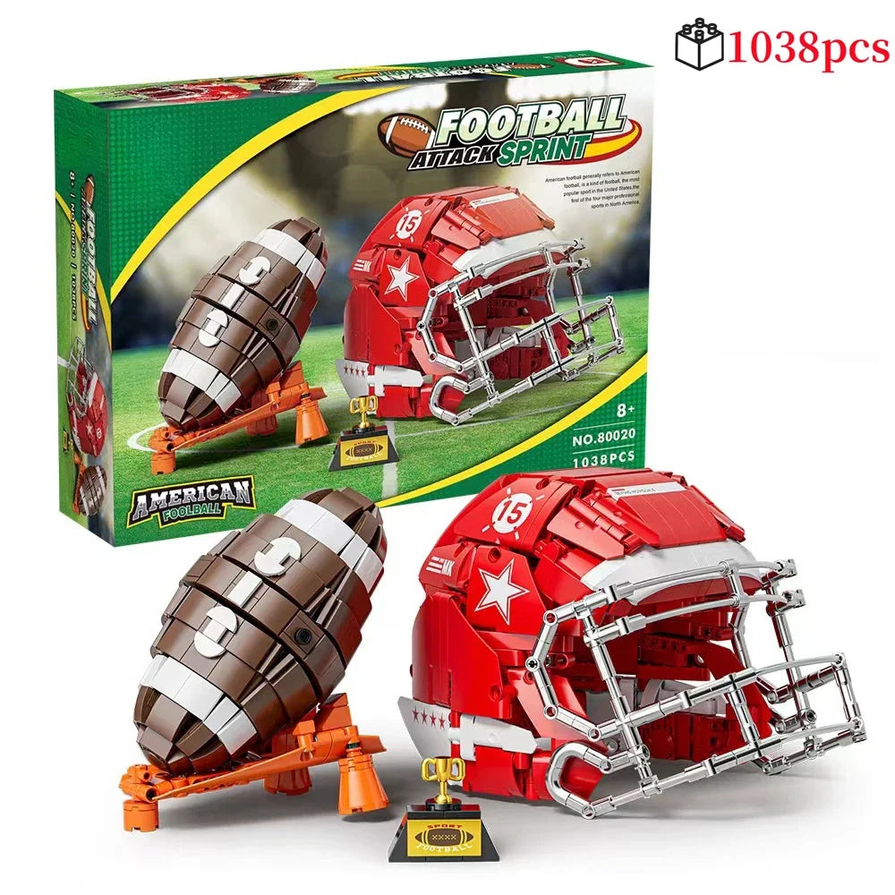 Sports Fan Building Blocks Football Helmet MOC Model Bricks STEM Toys Gift Adults Kids