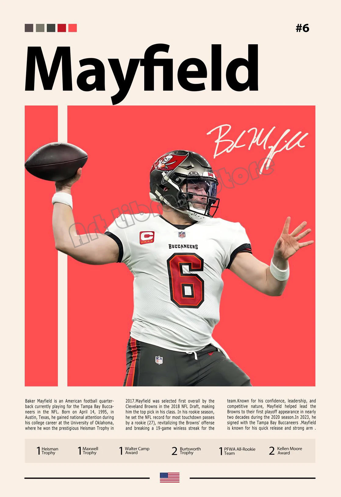 Famous American Football Star Player Rodgers Sports Motivational Quotes Poster