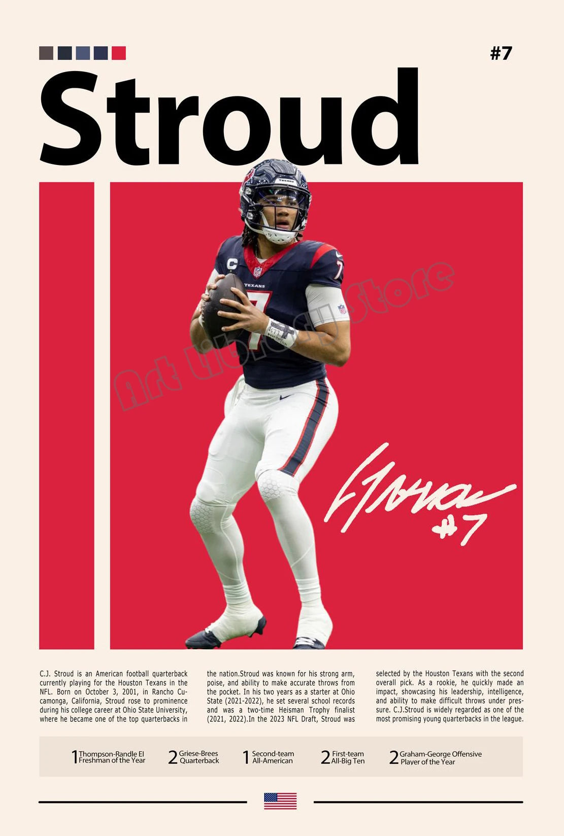 Famous American Football Star Player Rodgers Sports Motivational Quotes Poster