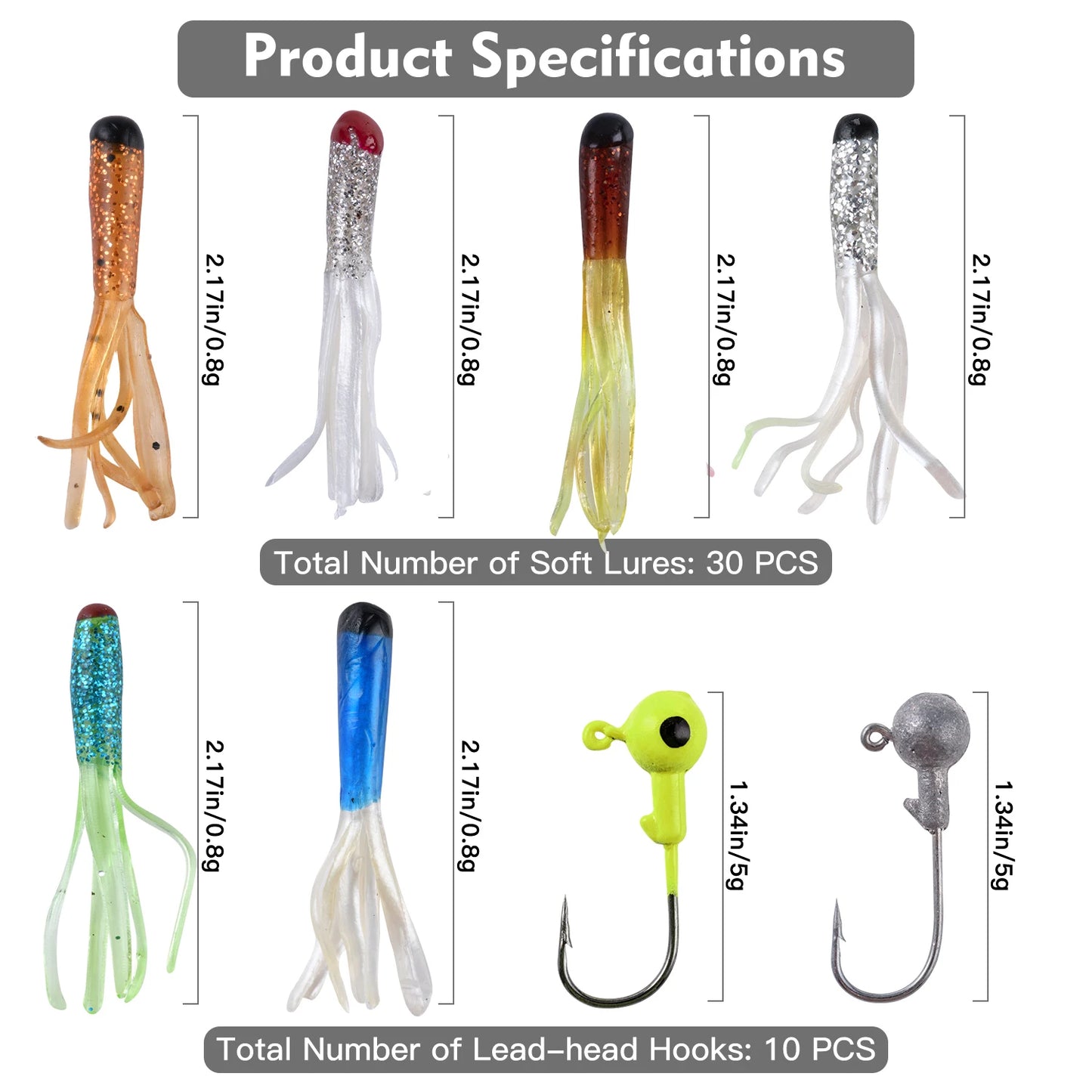 Goture 40pcs/lot Soft Lure Kit Soft Fishing Lure 5cm 0.7g Jig Head Hook 3.2cm 3.5g Fishing Hooks