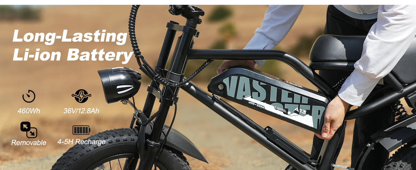 VDL Mountain Electric Bike , 16" Fat Tire Ebike, Wider Seat 800W Peak Motor, Removable Battery,