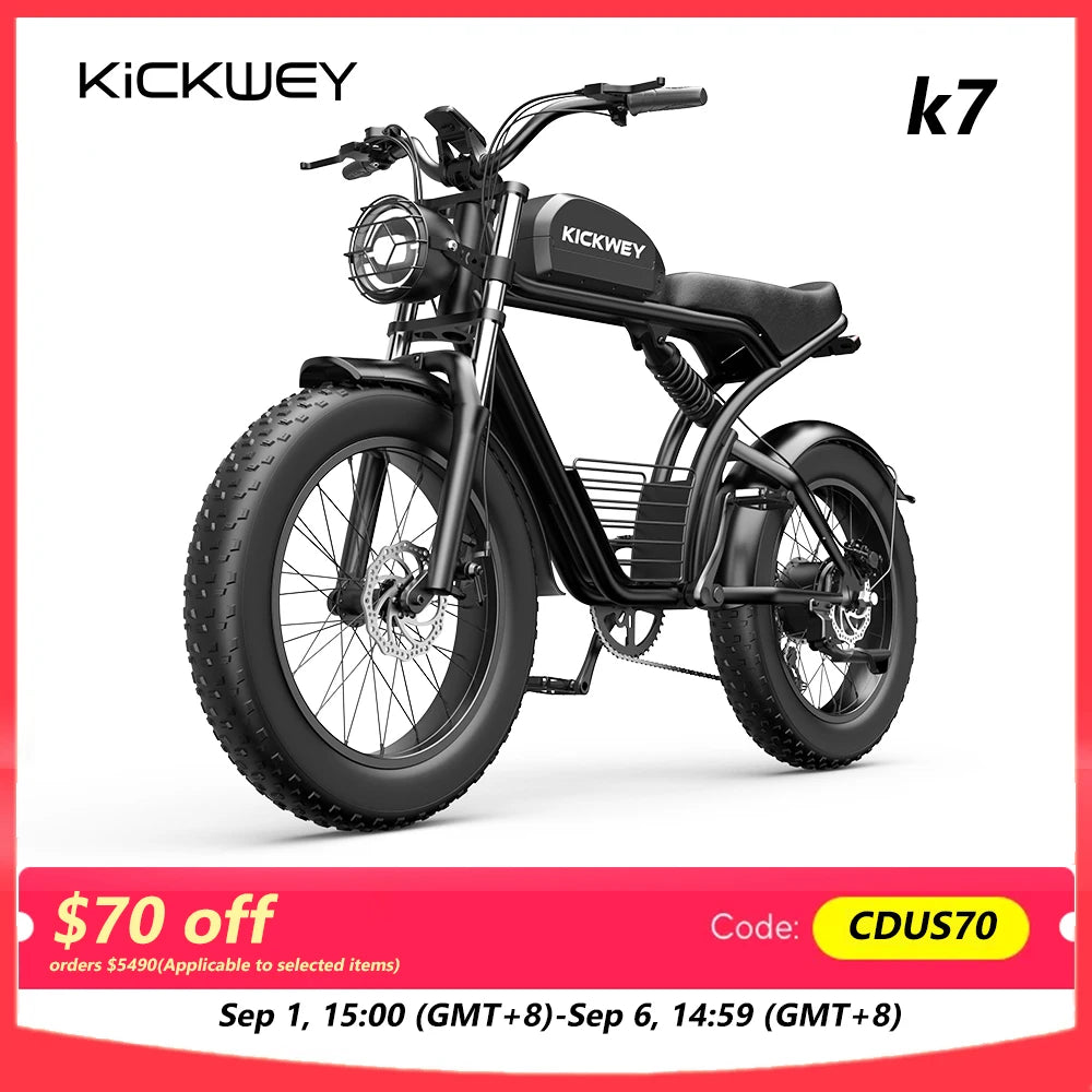 Kickwey K7 Electric bike 1500W Motor 48V 23AH Adult Electric bicycle 20 Inch Fat Tire 32MPH 7-Speed