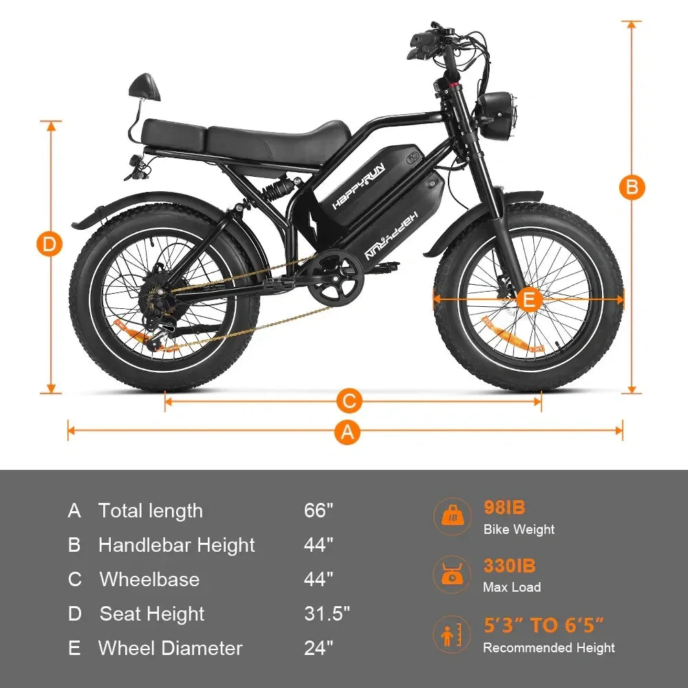 HAPPYRUN G70 20" Electric Cargo Bike with Long Range 2000W Motor Dual 20Ah+18Ah Batteries