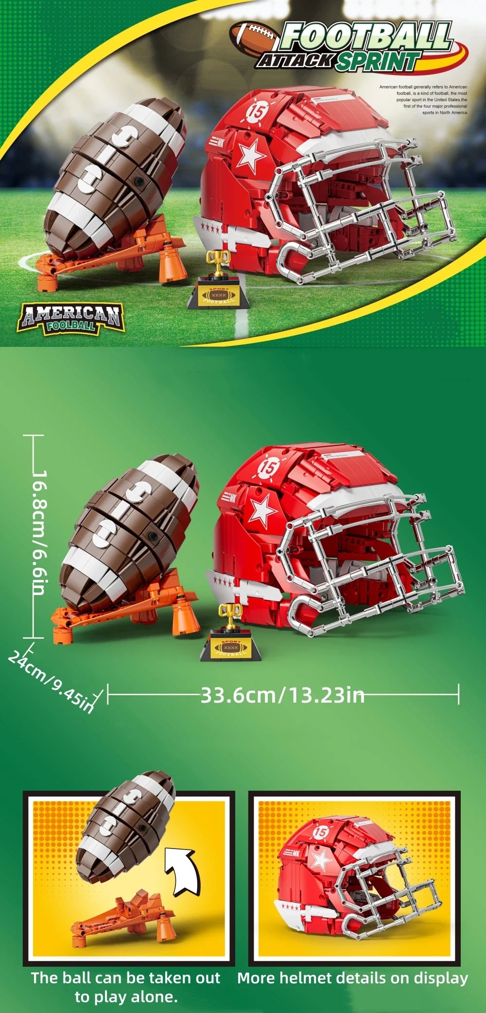 Sports Fan Building Blocks Football Helmet MOC Model Bricks STEM Toys Gift Adults Kids