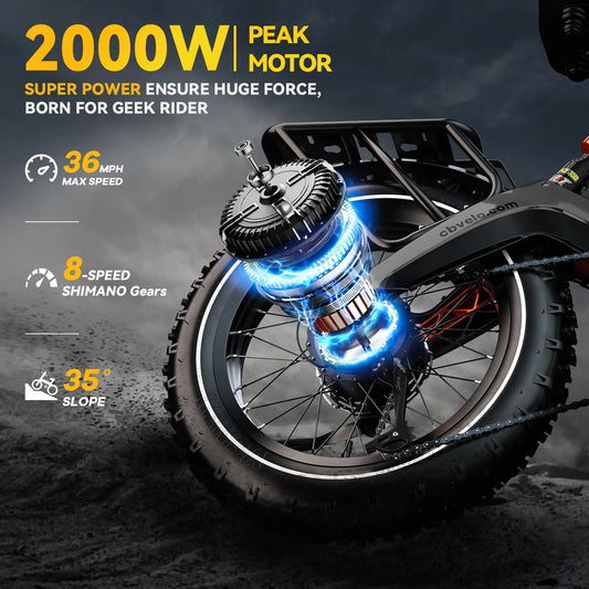 1000W(Peak 2000W)Folding Electric Bike for Adults,35MPH 100Mile,48V 25Ah Removable Battery