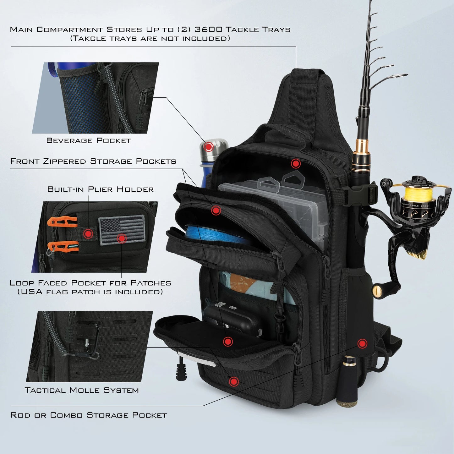 Tactical Fashion Fishing Sling Tackle Bag Lightweight Fishing Backpack