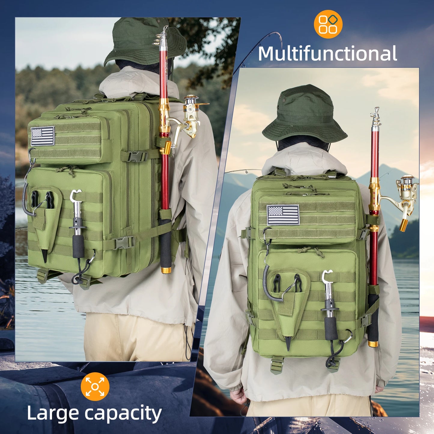 45L Fishing Hunting Bag Tactical Backpack Men's