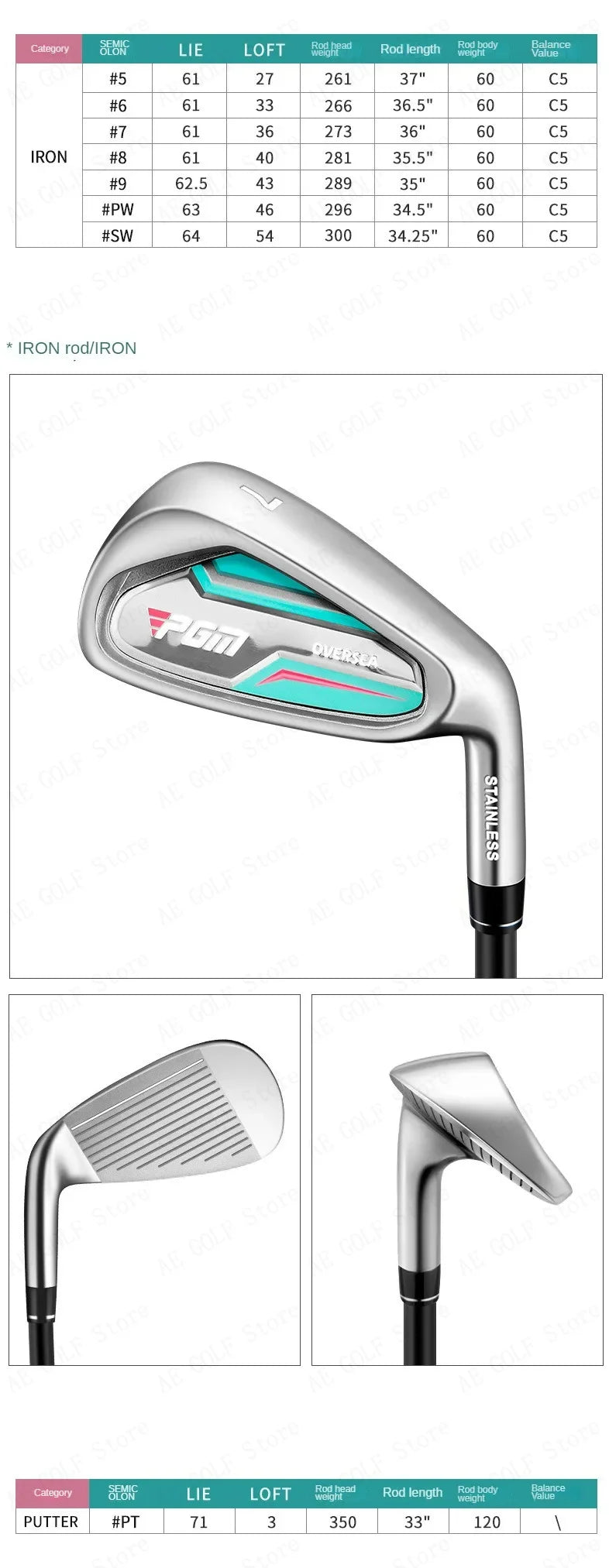 PGM Women Golf Clubs Set with Golf Bag Stainless Steel / Carbon Shaft Iron Wood Driver