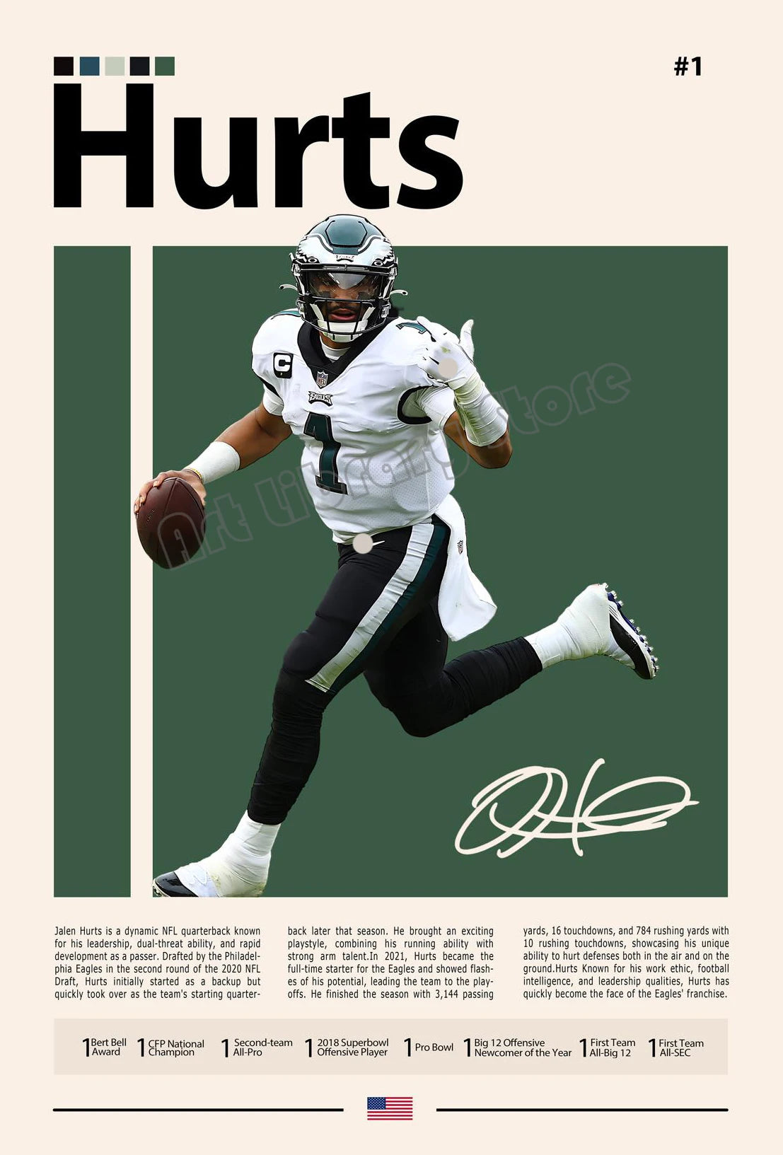 Famous American Football Star Player Rodgers Sports Motivational Quotes Poster