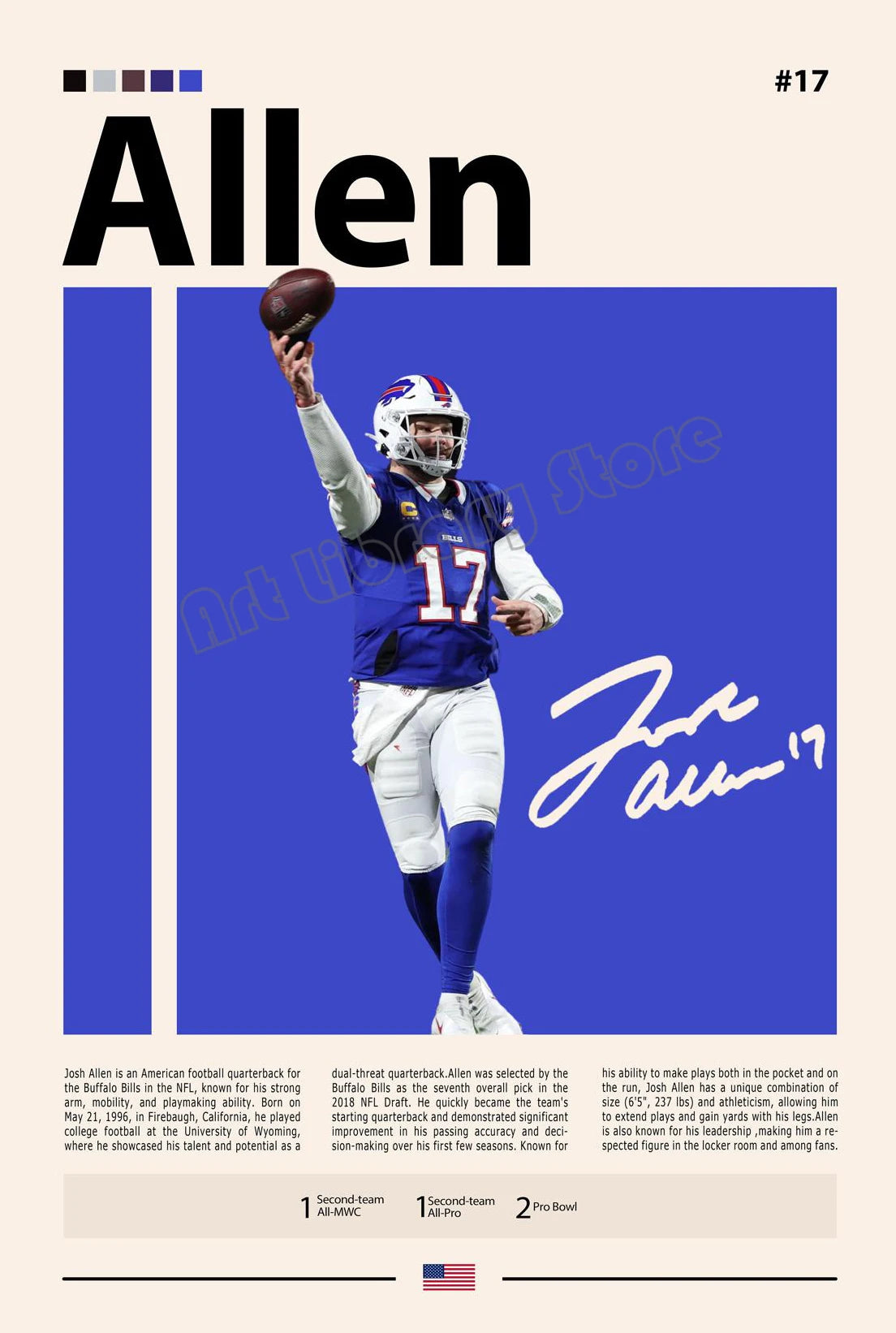 Famous American Football Star Player Rodgers Sports Motivational Quotes Poster