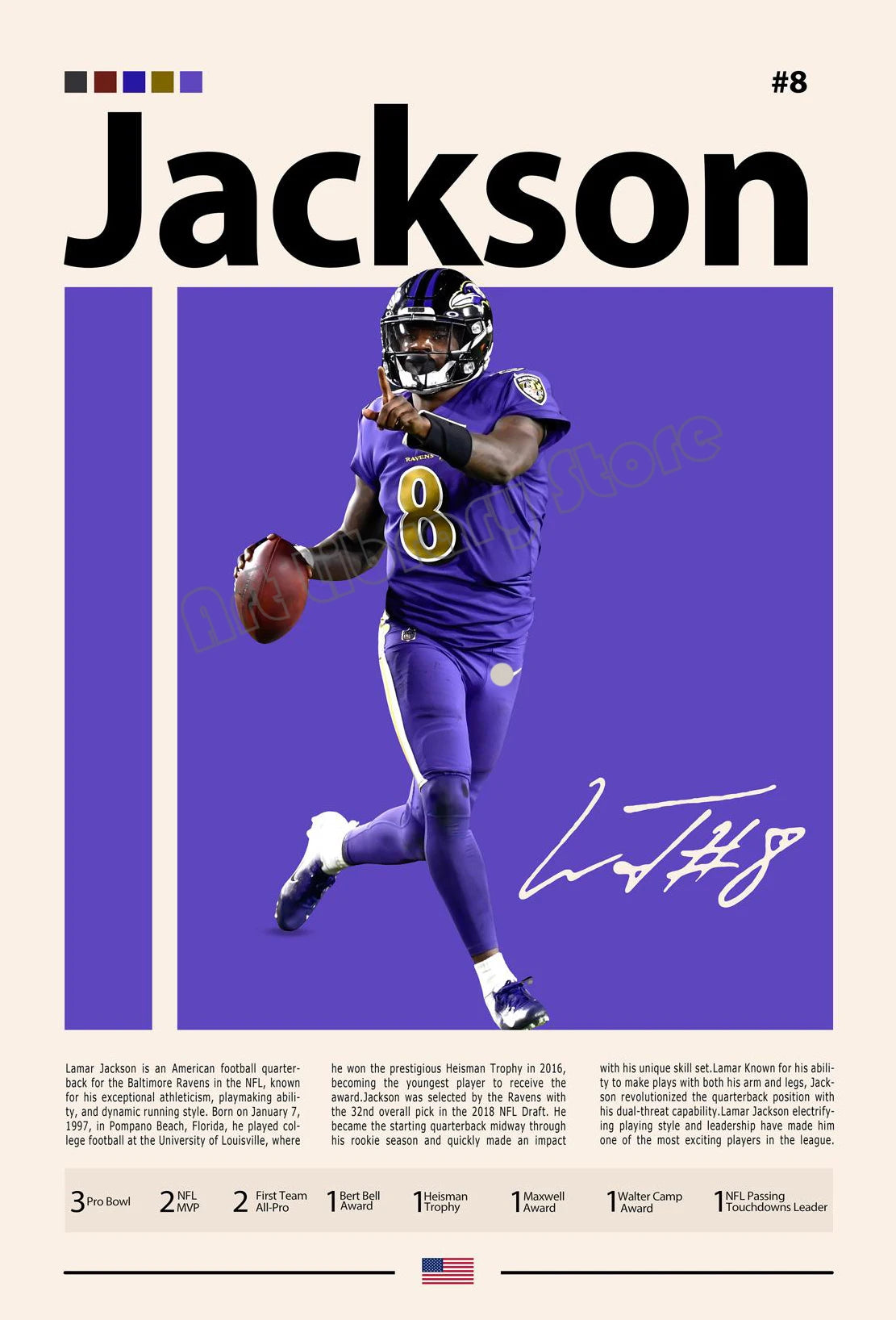 Famous American Football Star Player Rodgers Sports Motivational Quotes Poster