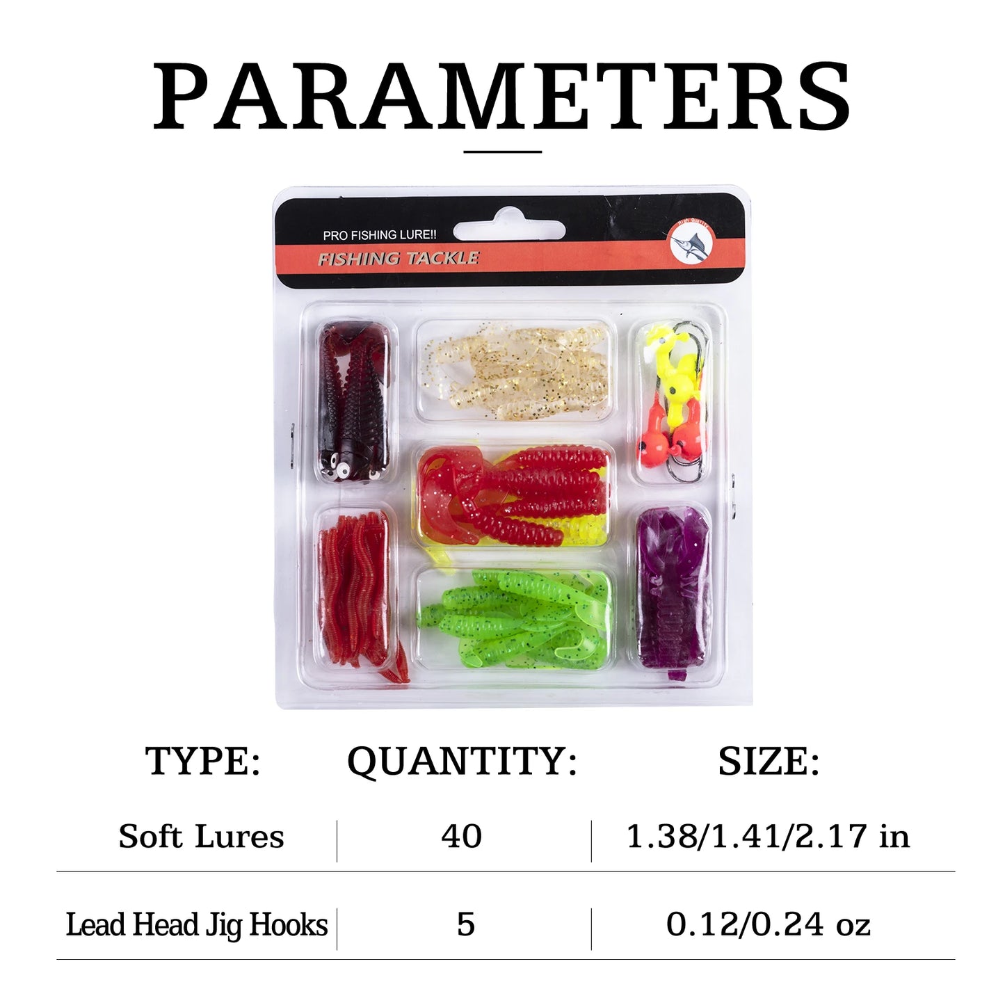 Goture 40pcs/lot Soft Lure Kit Soft Fishing Lure 5cm 0.7g Jig Head Hook 3.2cm 3.5g Fishing Hooks