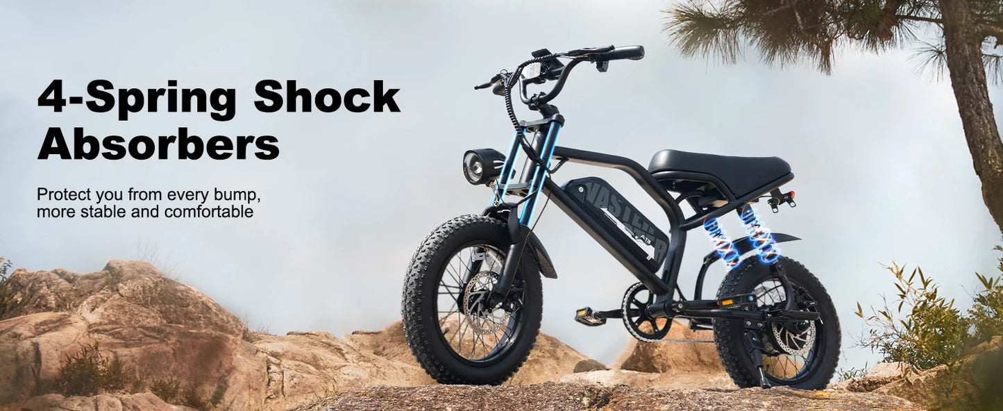 VDL Mountain Electric Bike , 16" Fat Tire Ebike, Wider Seat 800W Peak Motor, Removable Battery,