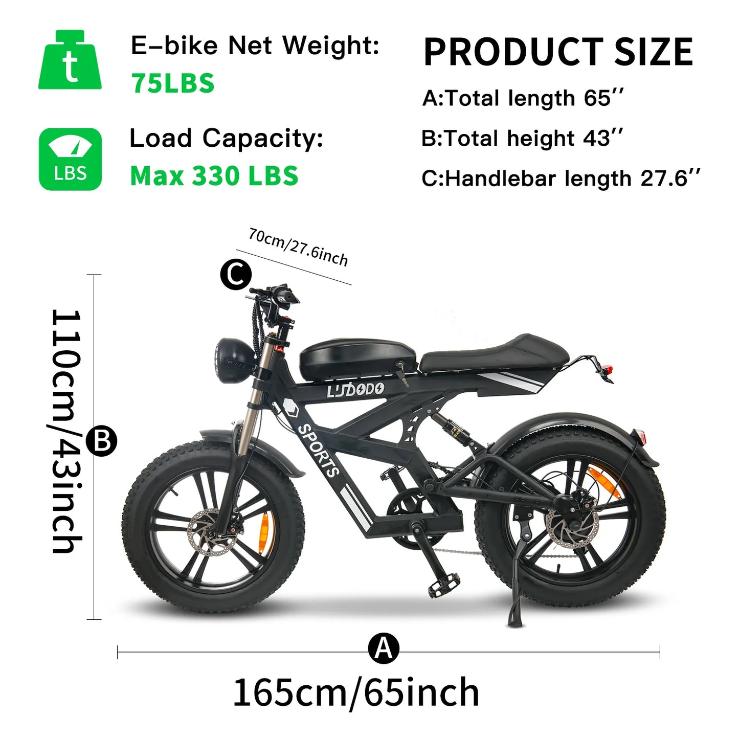 AK2 Electric Bicycle Motorcycle 750W Motor 75Miles Snow Electric Bike