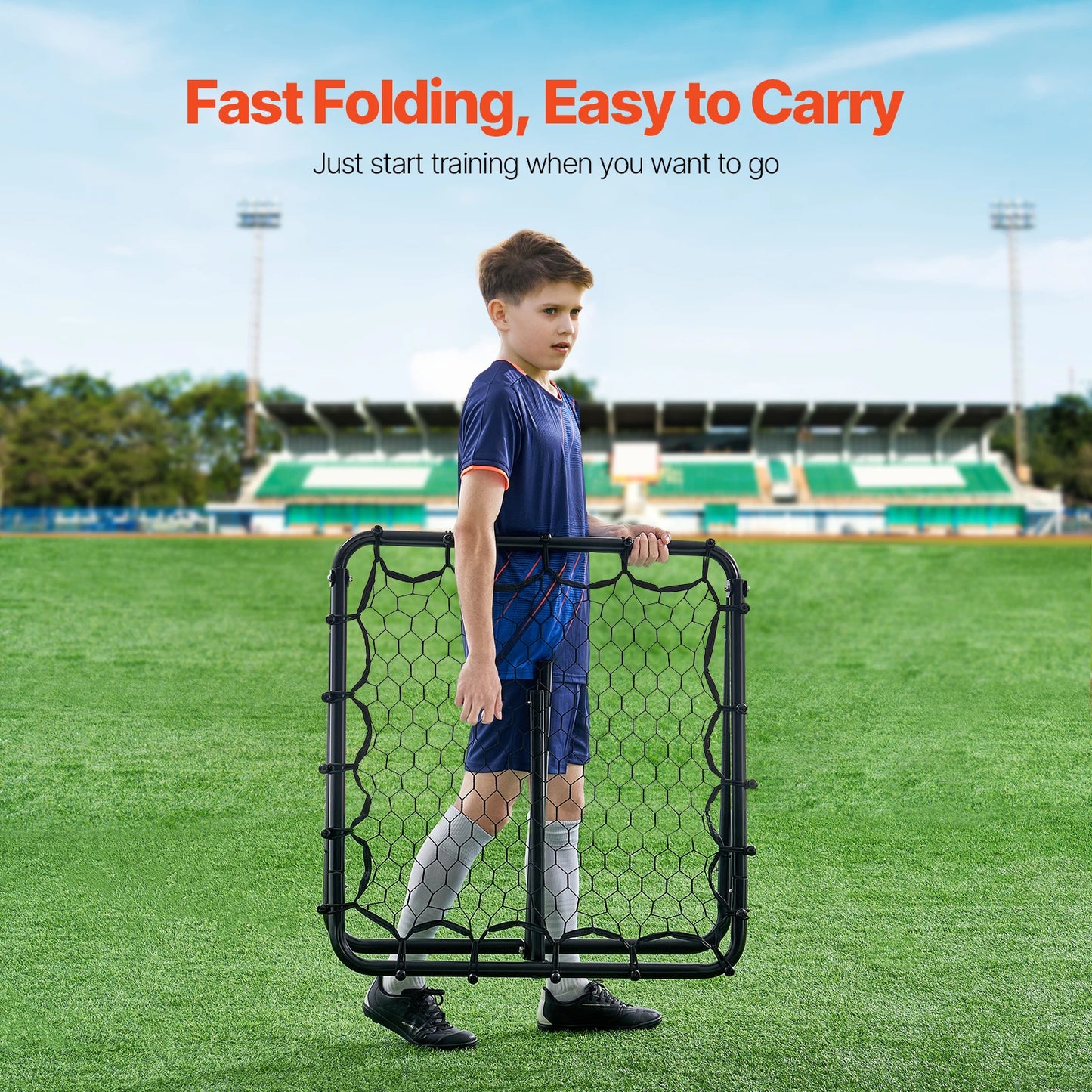 34"x34" Soccer Rebound Net Portable Training Fully Adjustable Angles Goal Net
