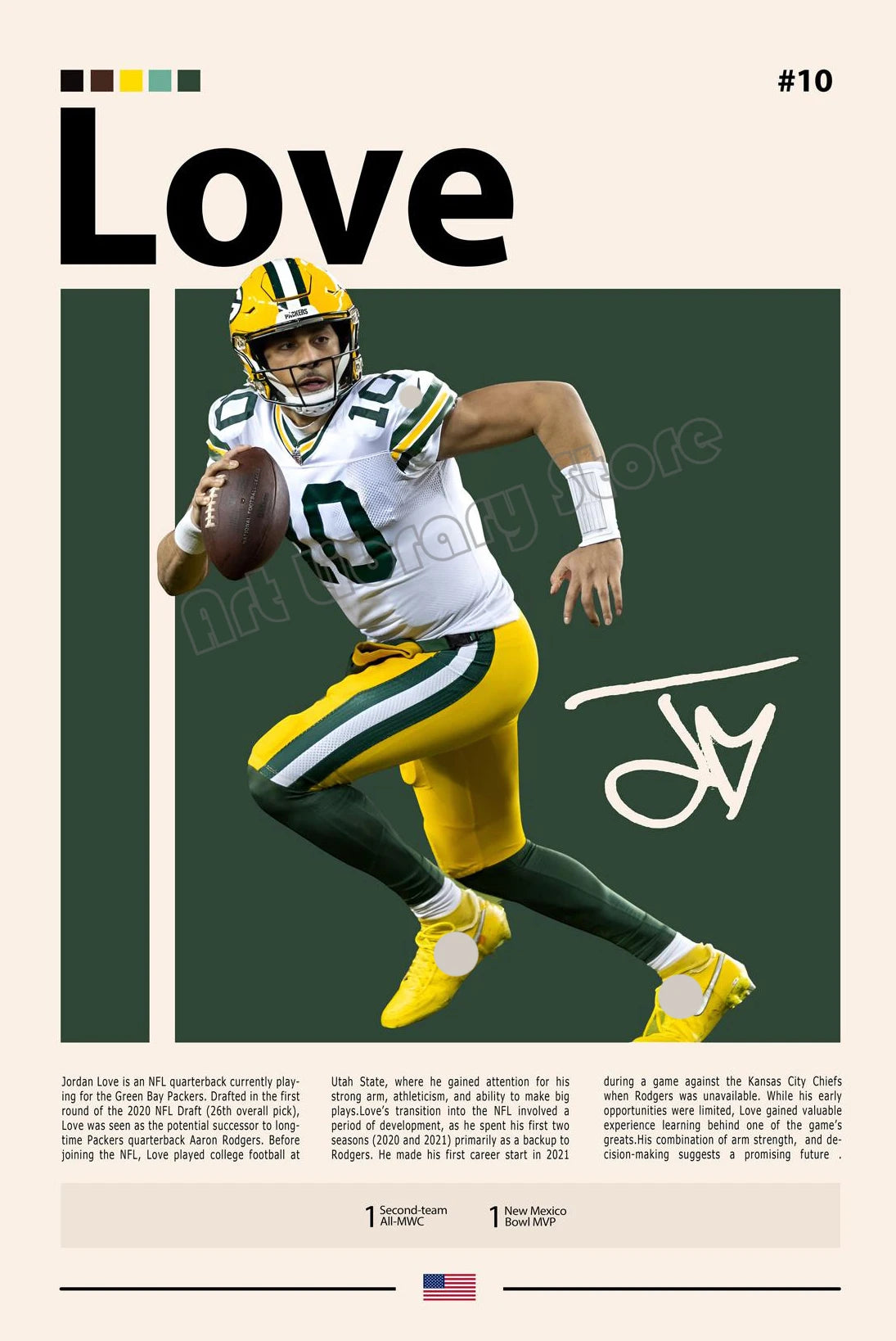 Famous American Football Star Player Rodgers Sports Motivational Quotes Poster