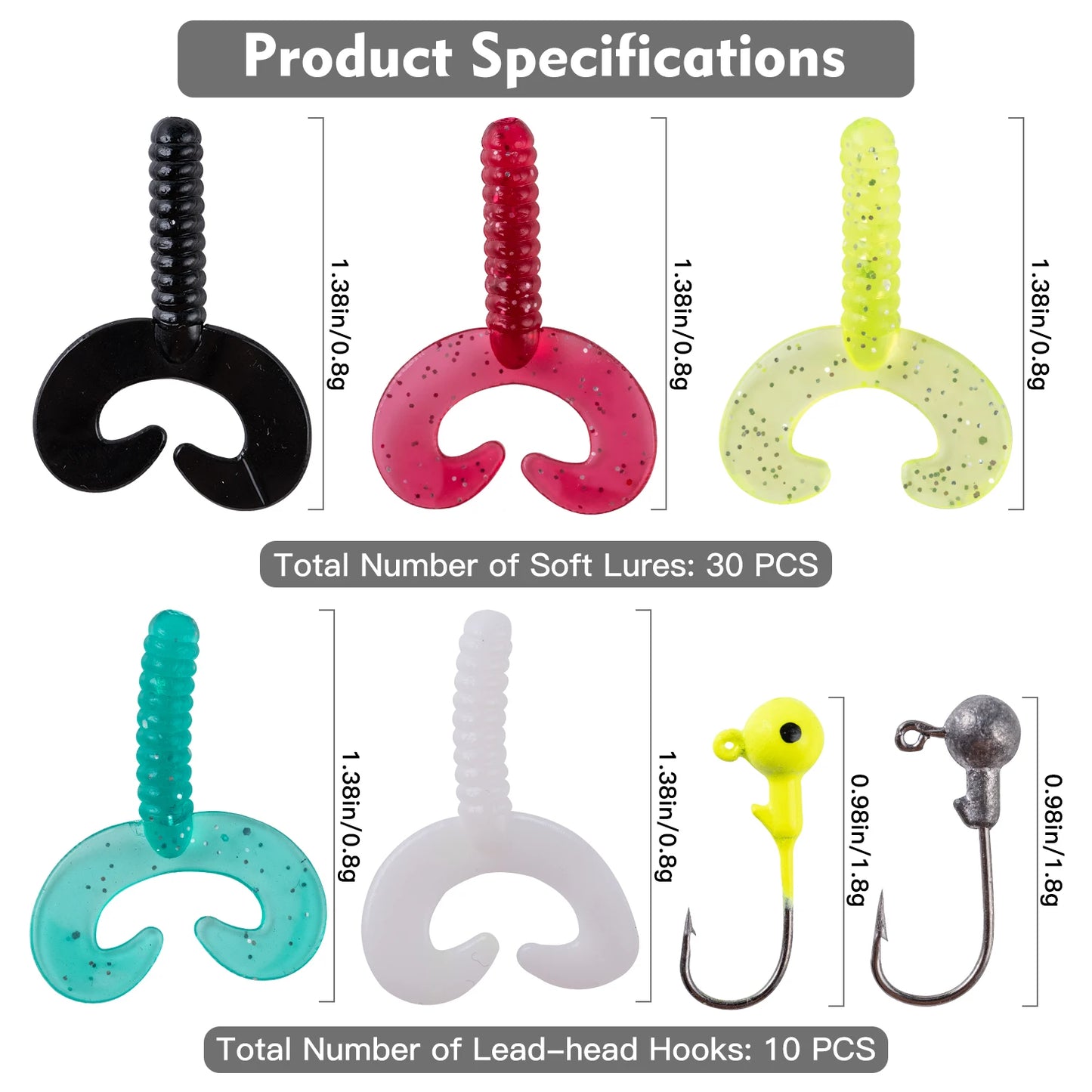Goture 40pcs/lot Soft Lure Kit Soft Fishing Lure 5cm 0.7g Jig Head Hook 3.2cm 3.5g Fishing Hooks