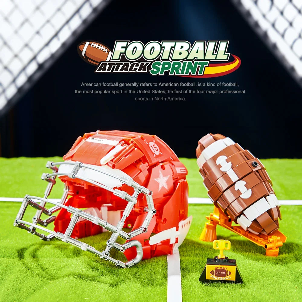 Sports Fan Building Blocks Football Helmet MOC Model Bricks STEM Toys Gift Adults Kids
