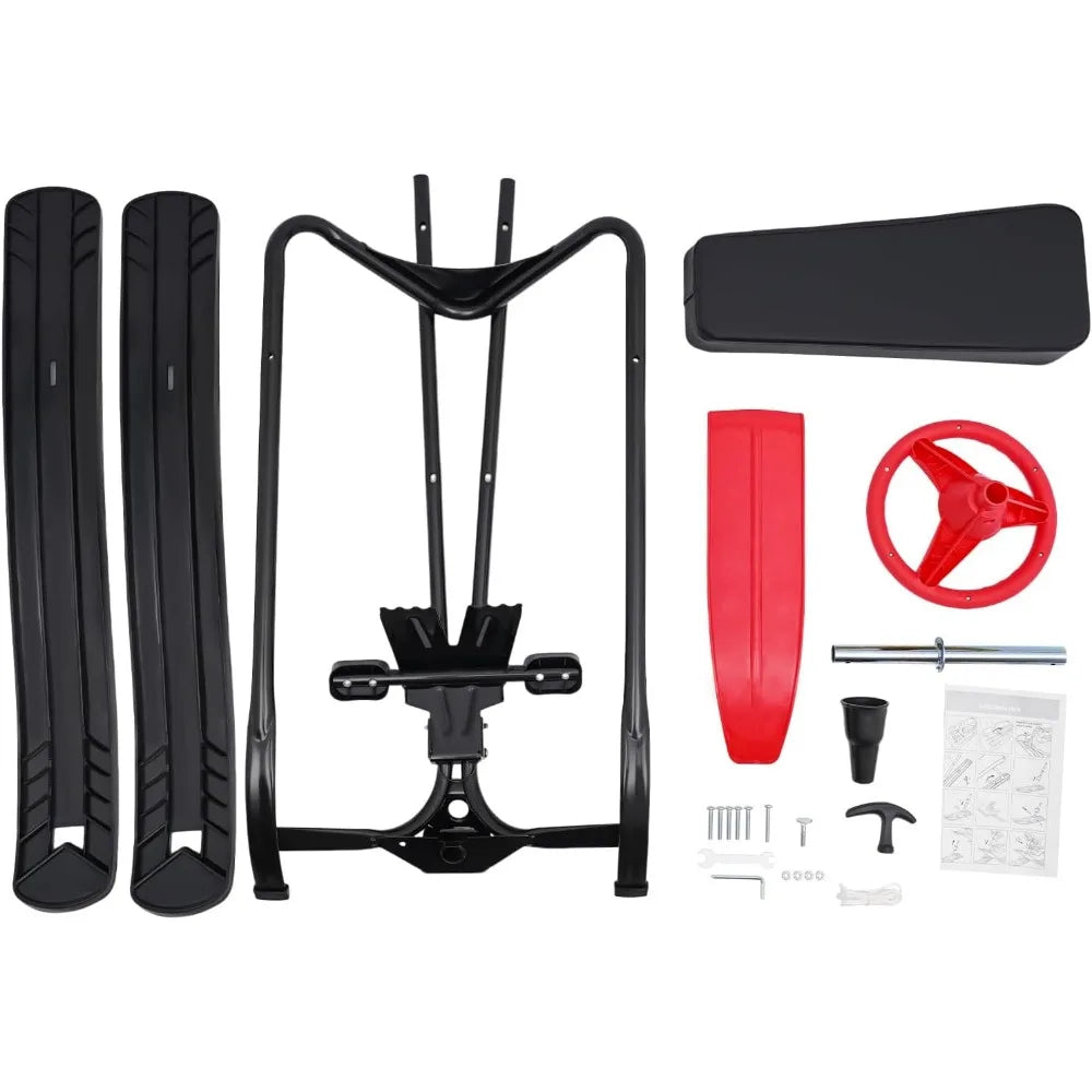 Snow Racer Sled Winter Sport Ski Sled Slider Board with Steering Wheel Brakes Durable Steel Frame for Kids Teenagers
