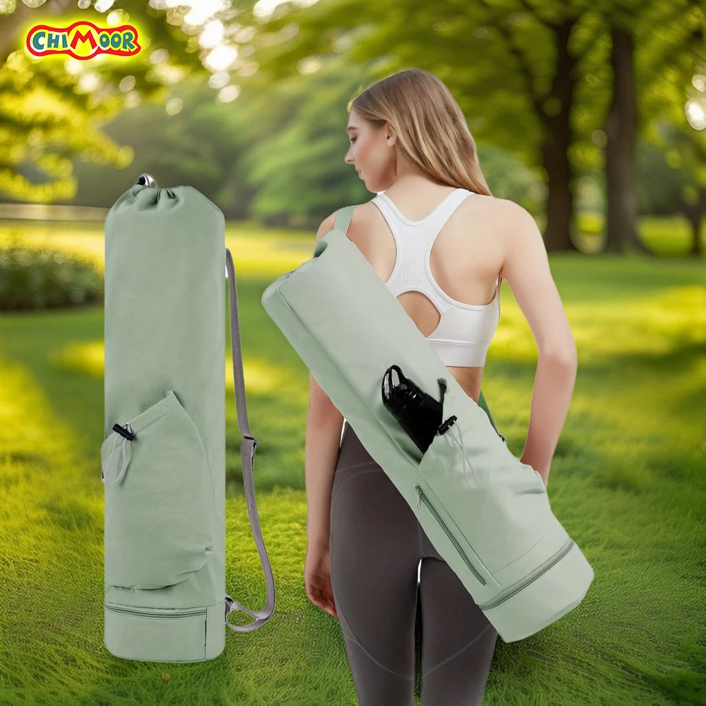 Yoga Mat Bag - Large Opening Long Tote Carrier with Waterproof Wet Pocket and Drawstring Water Bottle Pocket Adjustable Strap