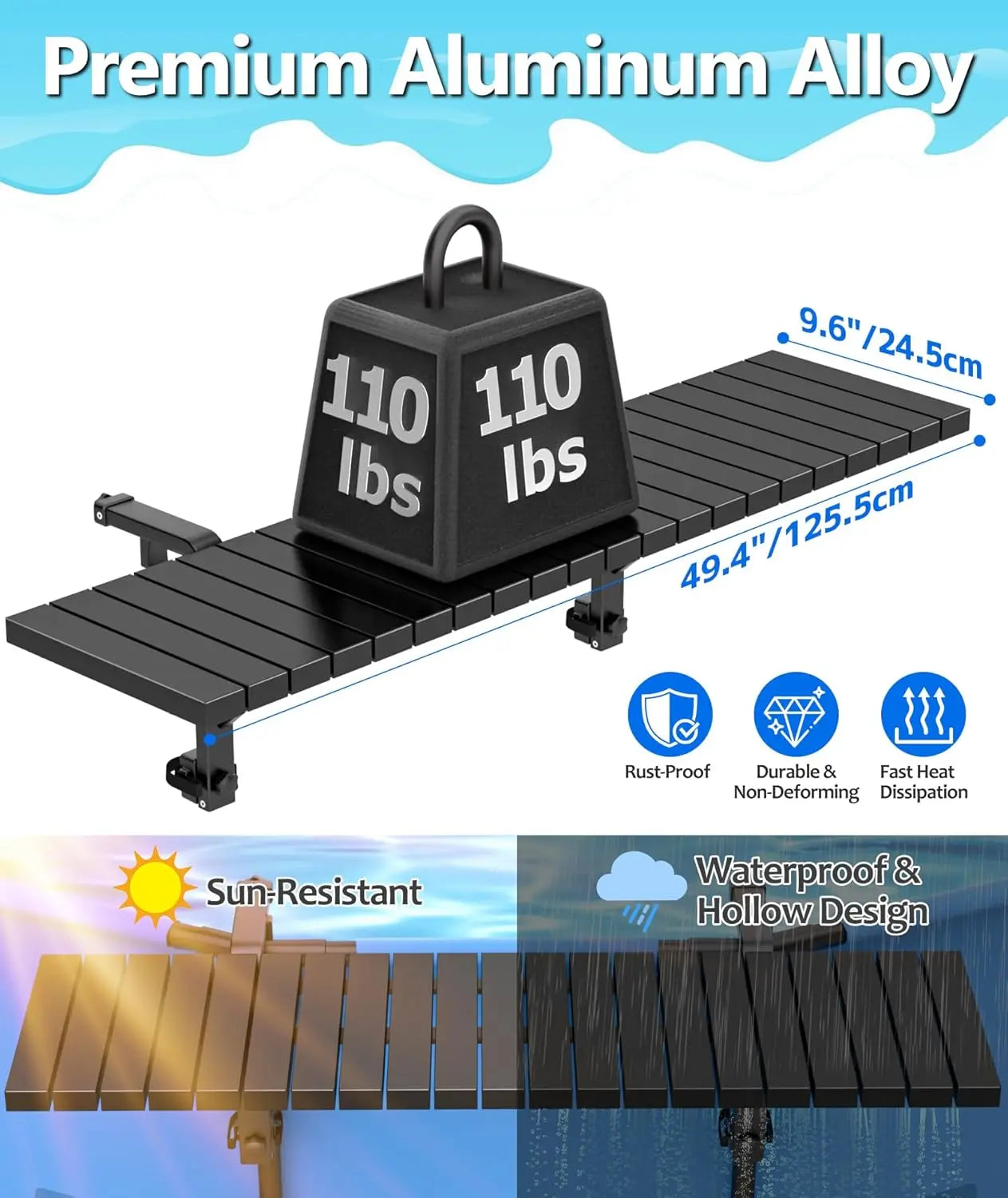 Pool Bar, Above Ground , 49.4× 9.6" Aluminum Table , Swim Up Bar