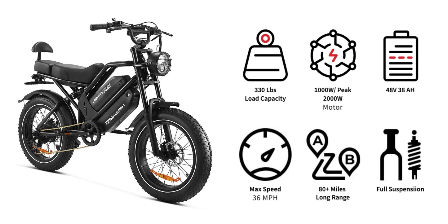HAPPYRUN G70 20" Electric Cargo Bike with Long Range 2000W Motor Dual 20Ah+18Ah Batteries