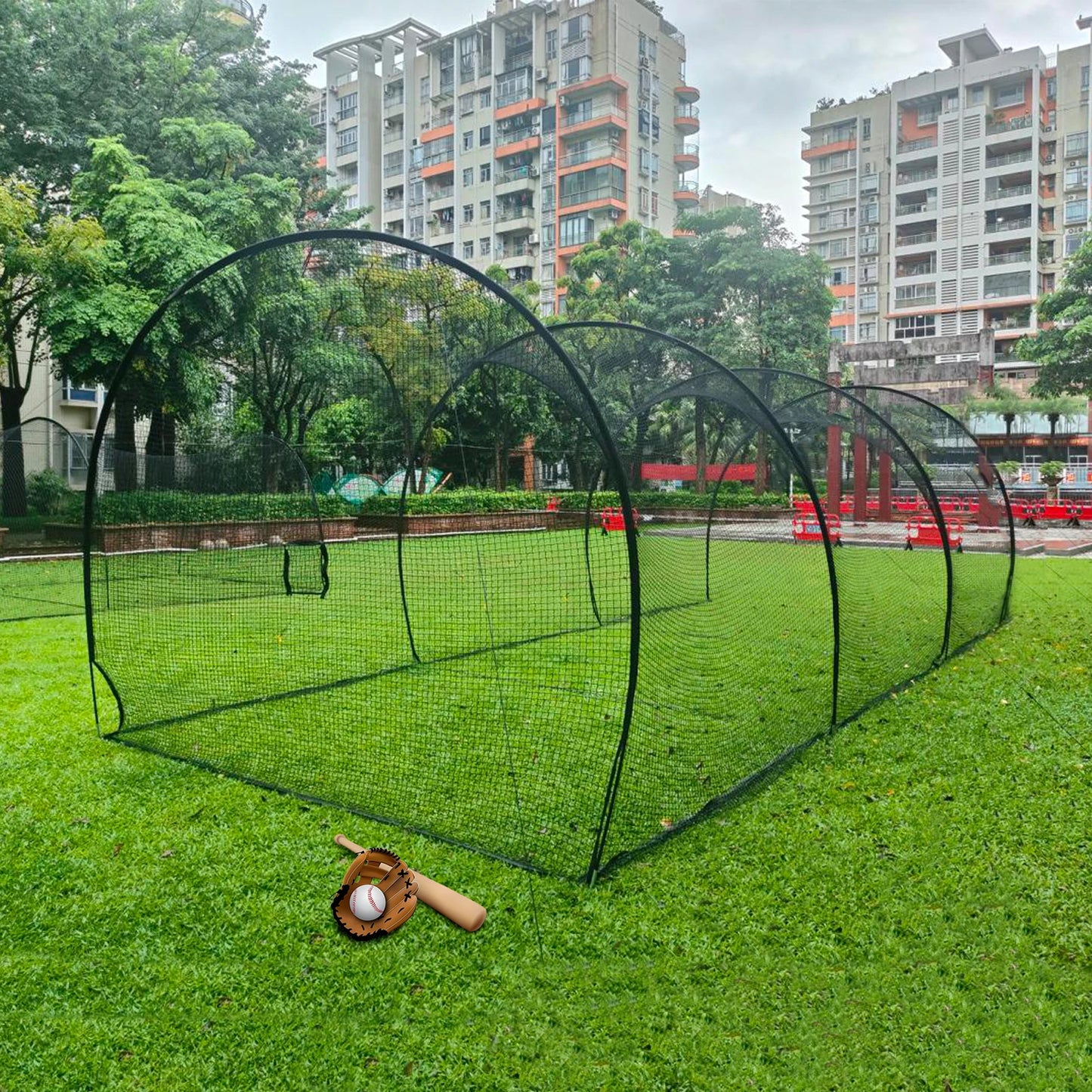 Black Portable Outdoor Softball Training Net, Floor Mount Baseball Batting Cage