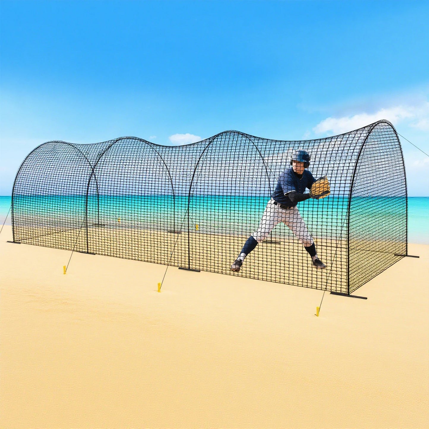 Black Portable Outdoor Softball Training Net, Floor Mount Baseball Batting Cage
