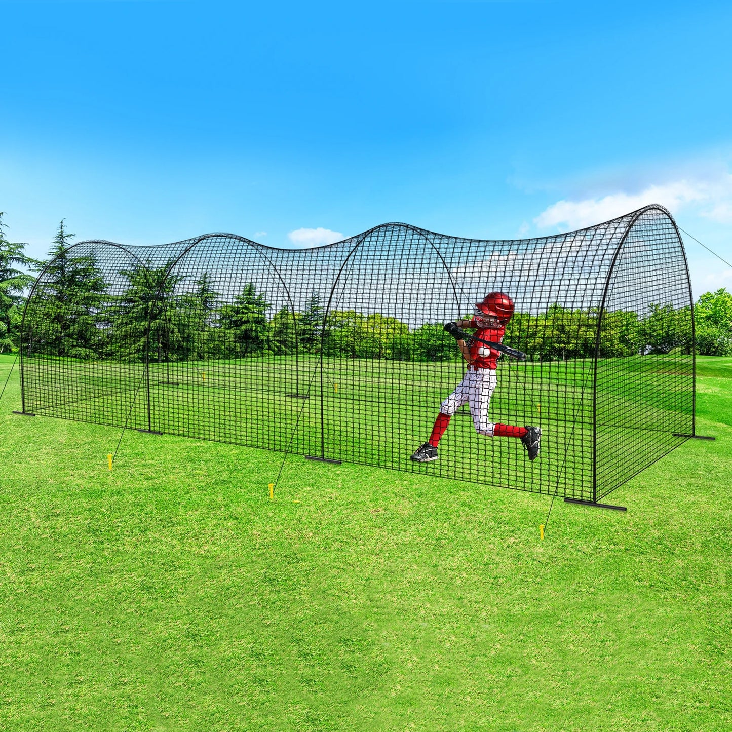 Black Portable Outdoor Softball Training Net, Floor Mount Baseball Batting Cage