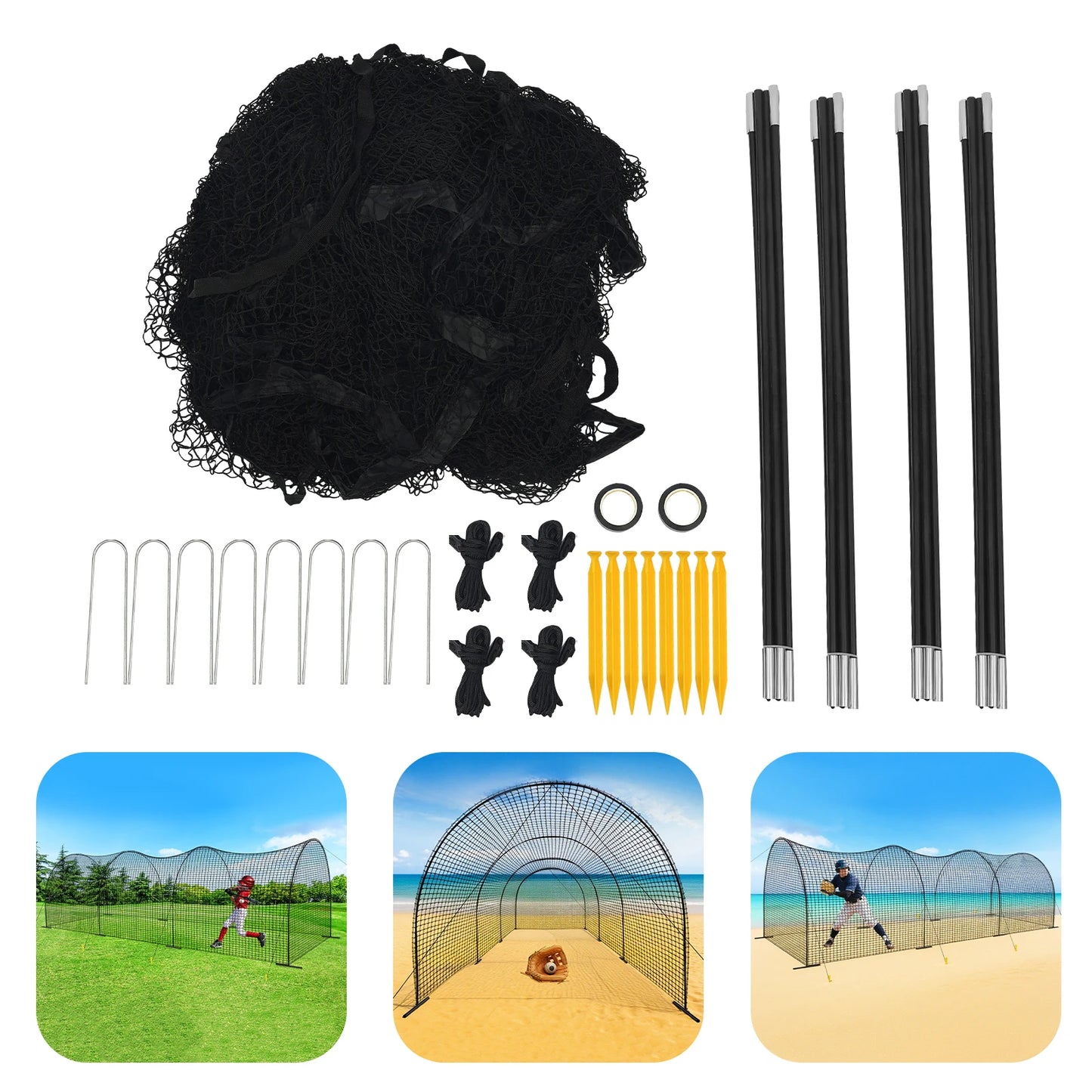 Black Portable Outdoor Softball Training Net, Floor Mount Baseball Batting Cage
