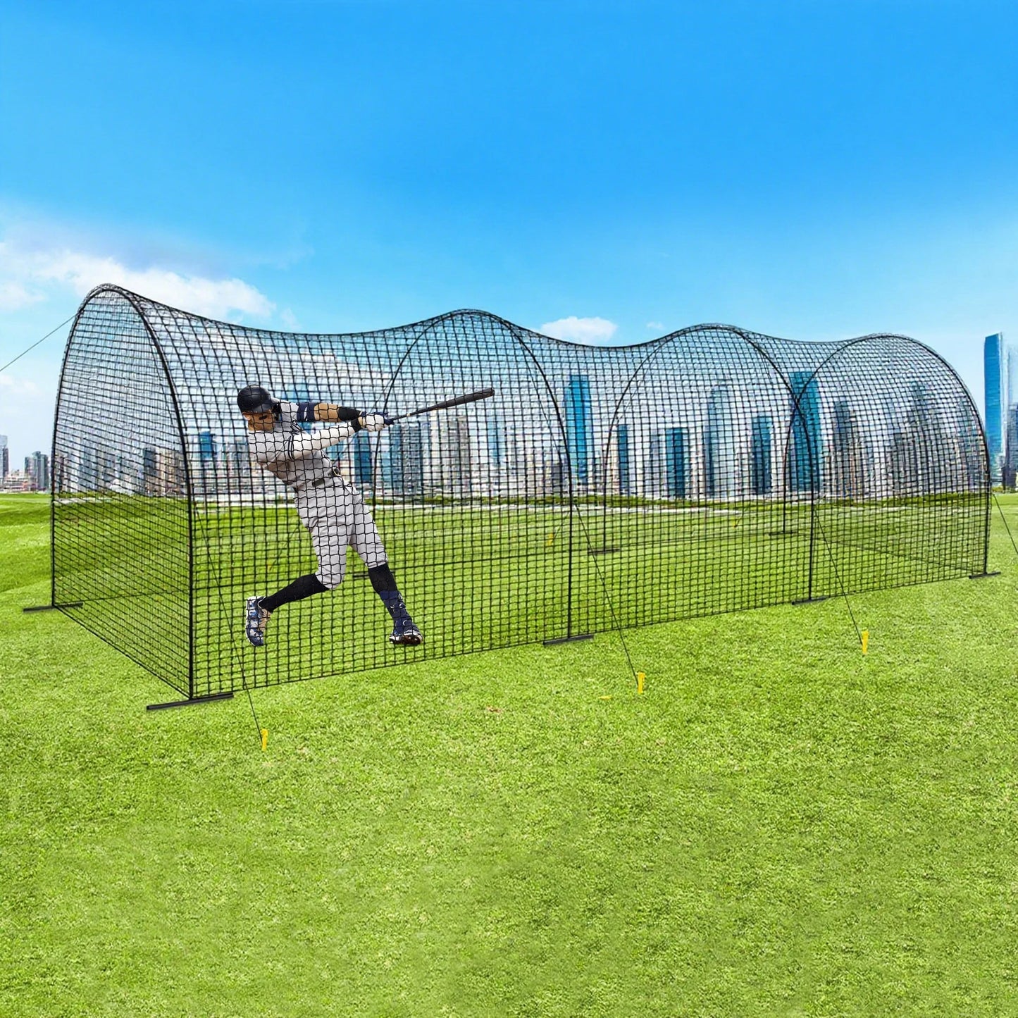 Black Portable Outdoor Softball Training Net, Floor Mount Baseball Batting Cage