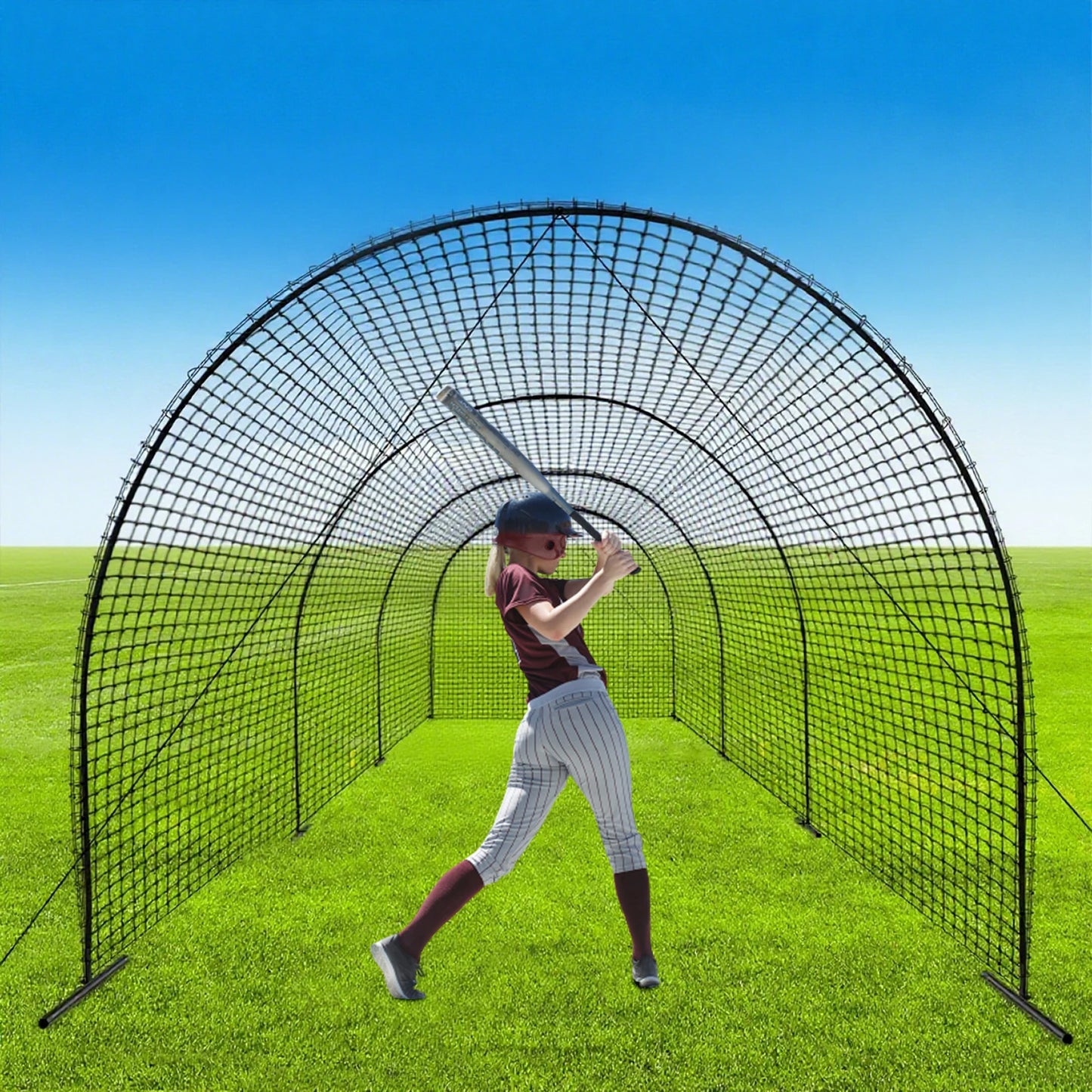 Black Portable Outdoor Softball Training Net, Floor Mount Baseball Batting Cage