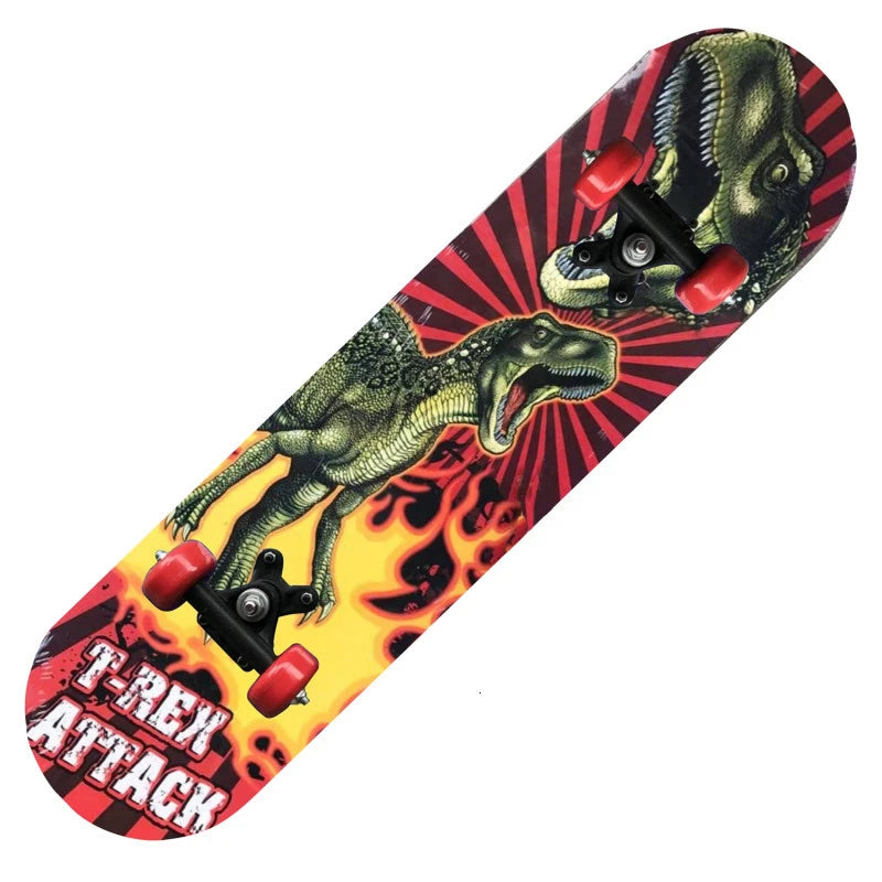 60CM Kids Skateboarding Cartoon Skateboard Dinosaur Spider Longboard Marple Double Rocker