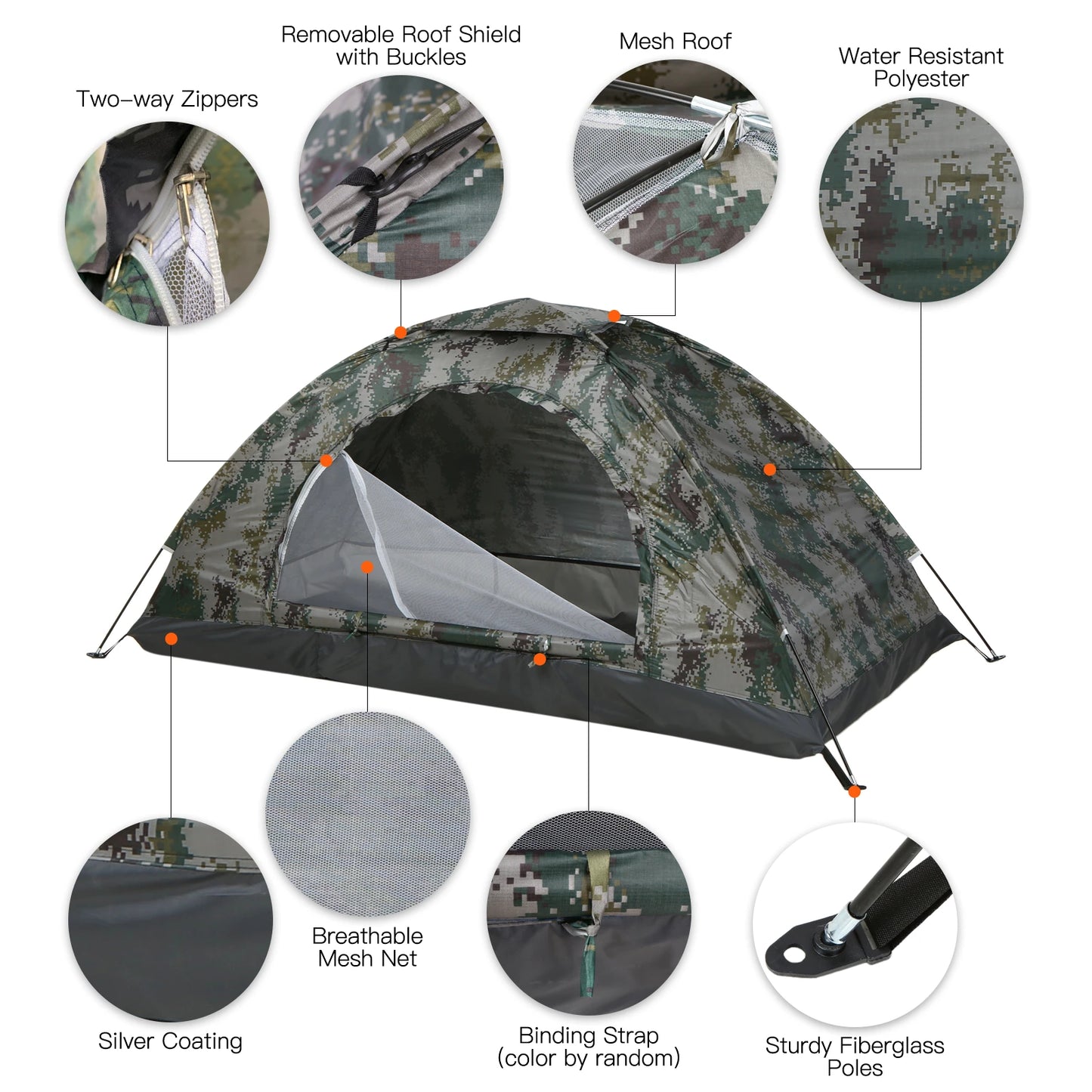 Tomshoo 1/2 Person Ultralight Camping Tent Single Layer Portable Hiking Tent