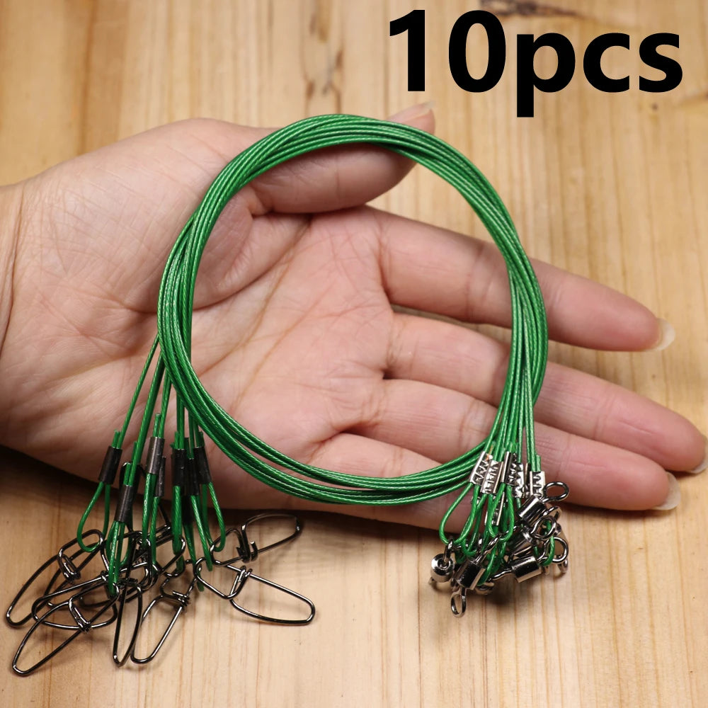 10pcs 50cm 150LB Thick Wire Steel Fishing Leader Trace With Swivel Snap Lure Jig Hook Connector Saltwater Fishing Accessories