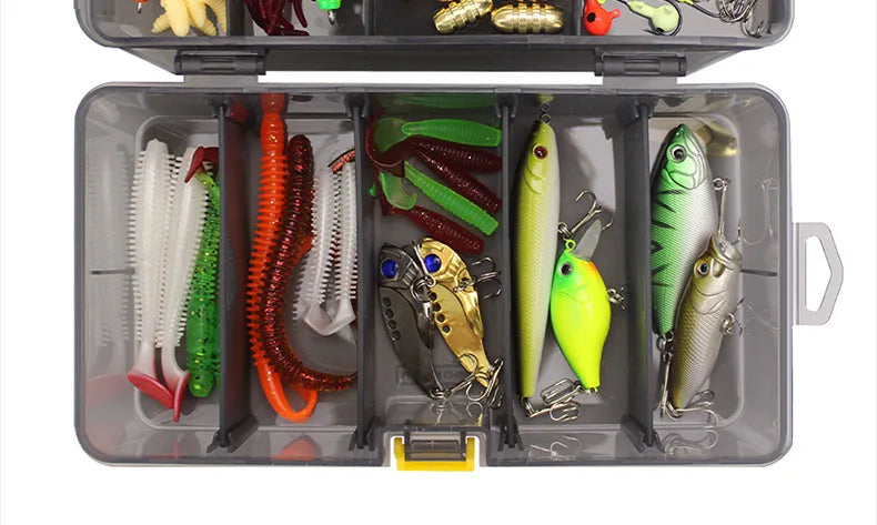 Fishing Lure Kit 101 Pieces Set Pliers Worm Hook Soft Bait Popper Pencil Crank Wobbler VIB Minnow Frog Spinner Connector Jig