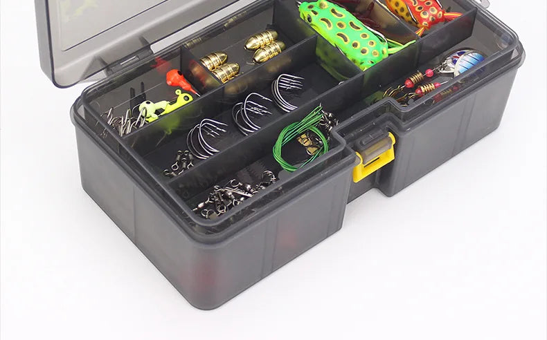 Fishing Lure Kit 101 Pieces Set Pliers Worm Hook Soft Bait Popper Pencil Crank Wobbler VIB Minnow Frog Spinner Connector Jig