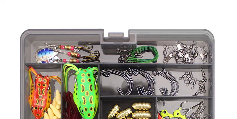 Fishing Lure Kit 101 Pieces Set Pliers Worm Hook Soft Bait Popper Pencil Crank Wobbler VIB Minnow Frog Spinner Connector Jig