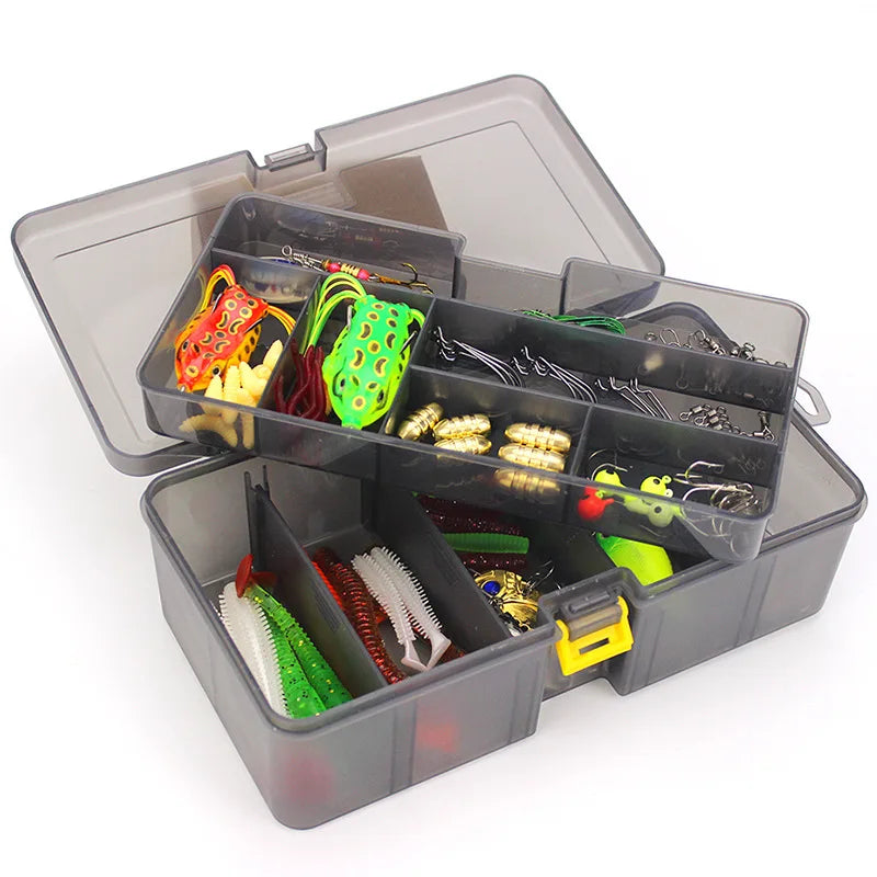 Fishing Lure Kit 101 Pieces Set Pliers Worm Hook Soft Bait Popper Pencil Crank Wobbler VIB Minnow Frog Spinner Connector Jig