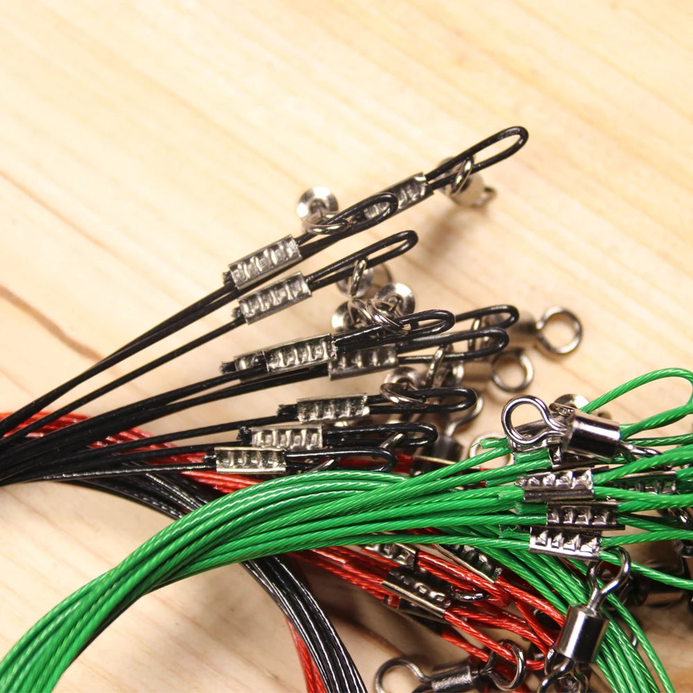 10pcs 50cm 150LB Thick Wire Steel Fishing Leader Trace With Swivel Snap Lure Jig Hook Connector Saltwater Fishing Accessories