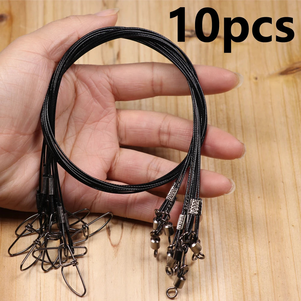10pcs 50cm 150LB Thick Wire Steel Fishing Leader Trace With Swivel Snap Lure Jig Hook Connector Saltwater Fishing Accessories