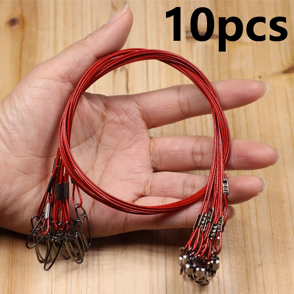 10pcs 50cm 150LB Thick Wire Steel Fishing Leader Trace With Swivel Snap Lure Jig Hook Connector Saltwater Fishing Accessories