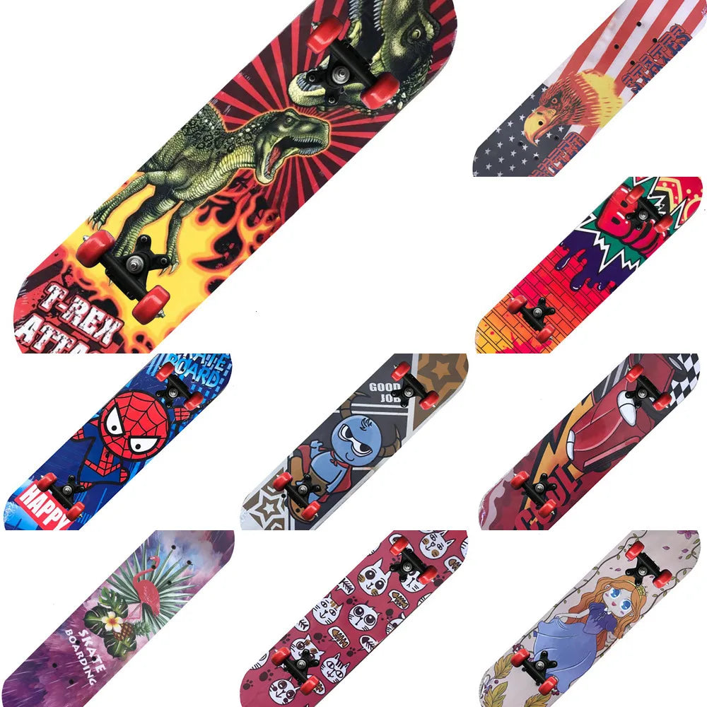 60CM Kids Skateboarding Cartoon Skateboard Dinosaur Spider Longboard Marple Double Rocker
