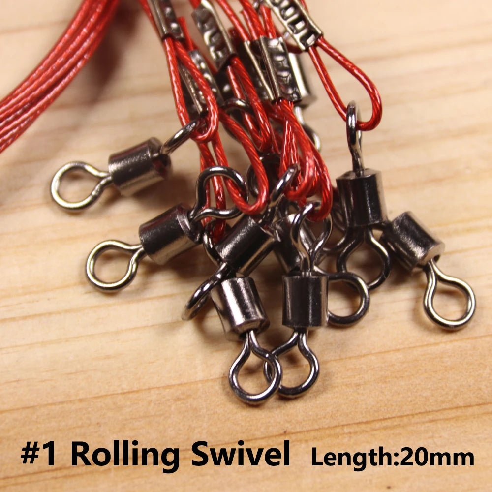 10pcs 50cm 150LB Thick Wire Steel Fishing Leader Trace With Swivel Snap Lure Jig Hook Connector Saltwater Fishing Accessories