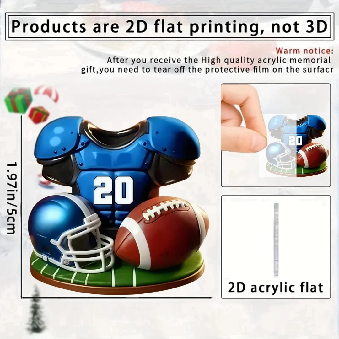 American Football Pendant Keychain Sports Theme 2D Flat Acrylic Ornament Charm Hanging Decoration