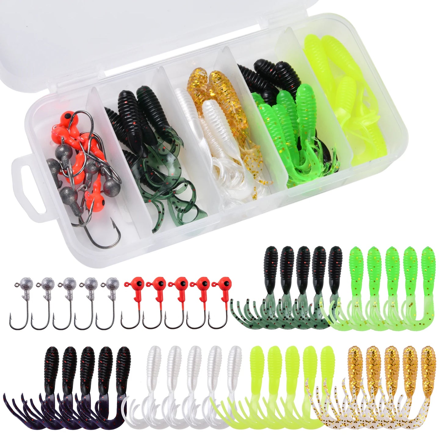 Goture 40pcs/lot Soft Lure Kit Soft Fishing Lure 5cm 0.7g Jig Head Hook 3.2cm 3.5g Fishing Hooks