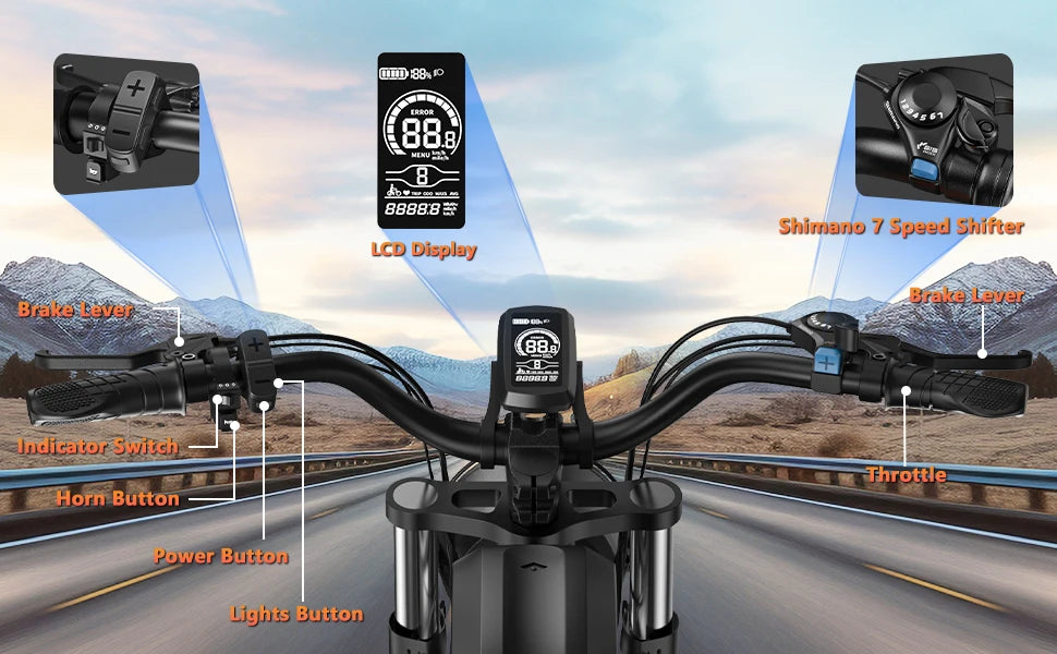 Kickwey K7 Electric bike 1500W Motor 48V 23AH Adult Electric bicycle 20 Inch Fat Tire 32MPH 7-Speed