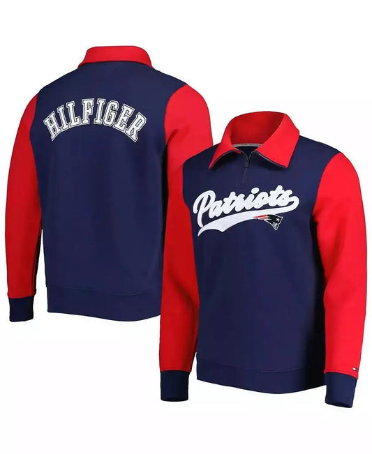 Tommy Hilfiger | Men's Navy, Red New England Patriots Aiden Quarter-Zip Top