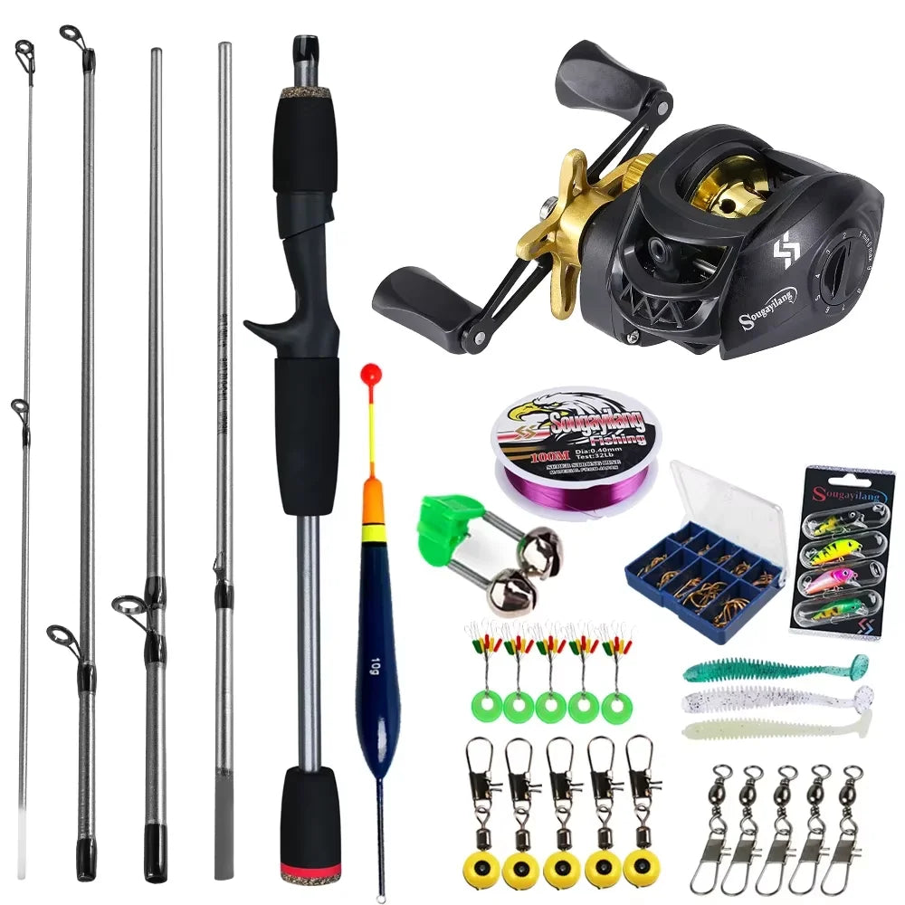 Sougayilang Baitcasting Fishing Rod and Reel Combo 5Section Fishing Rod